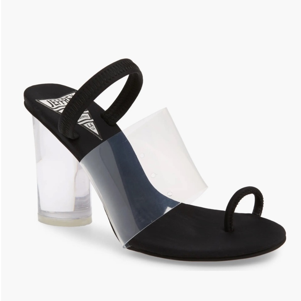 Jeffrey Campbell Mania Clear Toe Loop Acetate Block Heel Transparent Black (7.5)
